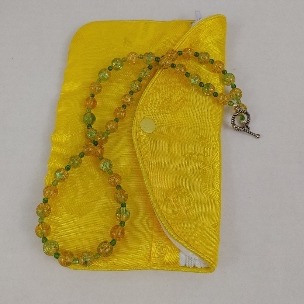 Handmade Yellow Green Necklace Sparkle